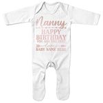 Purple Print House Personalised Baby Outfit for Nanny Birthday Gift, Gift for Nanny Newborn Babies Romper Suit Babygrow baby Grow Sleepsuit, White, 0-3 Months