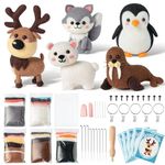 WATINC Set of 5 Winter Polar Animals Wool Needle Felting Kit,5 Unique Designs Doll Making Wool Needle Felting Starter Kit, DIY Home Decoration Needle Felting Craft Birthday Gift for Adult and Kids