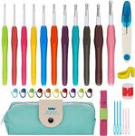 RangTeq Bamboo Crochet Hooks 32 Pcs Crochet Hooks Set With Storage Case,Ergonomic Handle Crochet Hook For Arthritic Hands, Comfortable Smooth Needles With Stitch Markers, Multicolor