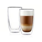 CnGlass Double Wall Thermo Glass Coffee Cup 13.5 oz,Clear Insulated Glass Coffee Mug,Set of 2