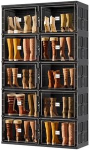 JEKO&JEKO Foldable Boot Storage Cabinet with Magnetic Doors,5-Tier Double-Column Tall Shoe Organizer for Closet & Entryway,Space Saving Shoe Rack for Boots,Fits Up to 20 Pairs, black