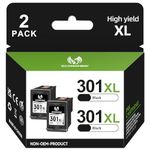 301XL Ink Cartridges High Yield Replacement for HP 301 Black Ink Cartridge, 301XL Black for DeskJet 3050 1050 2544 Envy 4500 4504 OfficeJet 2620 4630 4632 4634 Printer (2 Pack)