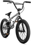 Mongoose Legion L18 Kids Freestyle Sidewalk BMX Bike, Beginner Riders, 18-inch Wheels, Hi-Ten Steel Frame, Micro Drive 25x9T BMX Gearing, Silver