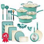 Cookware Set – 23 Piece –Green Multi-Sized Cooking Pots with Lids, Skillet Fry Pans and Bakeware – Reinforced Pressed Aluminum Metal - Suitable for Gas, Electric, Ceramic and Induction by BAKKEN Swiss