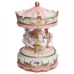 MOVKZACV Music Box Carousel for Girls 3-Horse Windup Rotating Musical Gift Baby Kids Daughter Birthday Christmas Festival Music Box Artware (Pink)