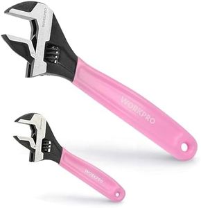 WORKPRO 2-piece Pink Adjustable Wrench Set, 6-Inch & 10-Inch Wrenches, Wide Jaw Black Oxide Wrench, Metric & SAE Scales, Cr-V Steel, for Home, Garage, Workshop-Pink Ribbon