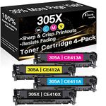 Etechwork 4-Pack (BK+C+M+Y) Remanufactured Hige Yield CE410X CE411A 305X Printer Toner Cartridge 305A CE412A CE413A Used for HP Laserjet Pro 400 Color M451dw M451dn 300 MFP M375nw, Sold