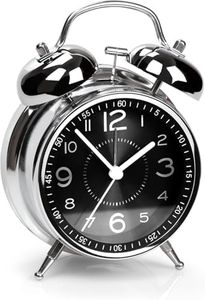 HOME SKILL® Alarm Clock for Heavy Sleepers Loud Clock for Adults, Metal 4 Inches Twin Bell Table Clock with Backlight Alarm Clocks for Students Decoration Bedroom/Office (Black Silver)