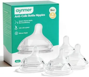 Aynmer Natural Flow Baby Bottle Silicone Nipple for Wide Neck Bottles Level 2, Medium Flow (M), 3+ Months, 4 Counts (Pack of 1) BPA-Free
