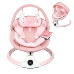 Baby Bouncer, Portable Electric Baby Swing with Bluetooth, 5 Swing Speed, 10 Lullabies, 5-Point Harness, Remote Control & Touch Panel - Bouncer from Birth for Indoor & Outdoor Use(Pink)
