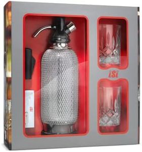 iSi Soda Maker Classic - Set regalo con 2 bicchieri e 10 capsule di soda, sifone di soda 1 l, in acciaio inox, accessori per bar per acqua frizzante