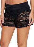 Aleumdr Womens Lace Hollow Out Swimsuit Tankini Bottom Swim Board Shorts, Black, Small