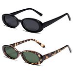 VANLINKER Polarized Retro Oval Sunglasses for Women and Men Small 90s Style VL9580, 2 Pack-c1c2 Black Frame/Tortoise Frame, Small