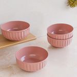 The Earth Store Pink Grooved Ceramic Bowl Set of 4 - Multipurpose Snack Bowls, Dishwasher & Microwave Safe Bowl, 500 ML Each