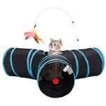 emily pets Cat Tunnel Tube Toys 3 Way Collapsible, Tunnels for Indoor Cats,Kitty Bored Peek Hole Toy Ball,Interactive Toy Maze Cat House Bed with Balls and Bells for Cat, Puppy, Kitty, Kitten, Rabbit