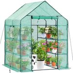 Taylor & Brown Large Walk In Greenhouse with 2 Windows, 8 Shelves Cold Frame Large Reinforced PE Cover Outdoor Garden Steel Frame Plants Shelf Grow House - W143 x D143 x H195cm