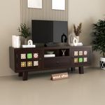 wood affair Sheesham Wood TV Unit for Living Room | Media Console Movable Tv Cabinet | Free Standing Tv Unit with 2 Door, Drawer & Shelf Storage | Sideboard Cabinet | Tiles Design, Walnut Finish