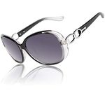 CGID Womens Ladies Sunglasses Polarised Retro Designer Sun Glasses Black Big Frame Oversized Shades UV Protection Goggles Rhinestones Grey Gradient Lens