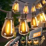 addlon 102FT(96+6) Solar String Lights Outdoor with Remote, Waterproof Patio Lights with 30+2 Shatterproof LED Bulbs, Dimmable & Timable Long-Lasting Solar Lights for Backyard Camping Garden Decor