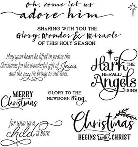 Xmas Christmas Greetings Words Phrases Soft Rubber Gel Stamps for Card Making DIY Scrapbooking Decorations Merry Christmas, Glory to The Newborn King for Unto us a Child is Born,Christmas Begins with