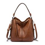 Zibuyu® Tote Handbag for Women Fashion Faux Leather Tote Bag Classic Shoulder Crossbody Bags for Lady Girl Solid Color (Brown)