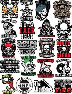 20 Welding Stickers for Welding Hood & Tool Box – 100% Vinyl Stickers – Stickers for Adults – Badass Welder Stickers Including, Flux, Rods, Hood, Flash, Fire, Welds