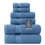 COZYART Blue Bath Towels Set, Turkish Cotton Hotel Large Bath Towels Bulk for Bathroom, Thick Bathroom Towels Set of 6 with 2 Bath Towels, 2 Hand Towels, 2 Washcloths, 650 GSM