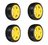 AVS COMPONENTS 4 Pcs Set Gear Motor Wheels Tyre for Bo Motors - 65mm X 35mm Yellow