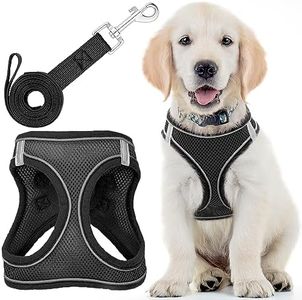Pettorina per cani con guinzaglio - Media, nera - Imbottitura morbida e anti-tiro Pettorina per animali domestici con strisce riflettenti - di EcoEarth