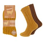 Alpaca Wool Socks, 2 Pairs Chunky Knit Thermal Socks for Men Women Thick Cushioned, Breathable, Soft, Cosy Home Slipper Socks, Christmas Socks (UK, Numeric, 6, 8, Regular, Regular, Gold-Brown)