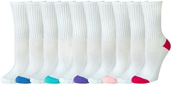 Amazon Essentials Women's Cotton Lightly Cushioned Crew Socks, 10 Pairs, White, 6-9