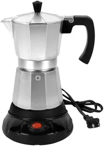 Suiitat Silver Aluminum Electric Moka Pot, 3 or 6 Cups Espresso Maker with Dose Reduction Plate