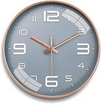 Rylan Wall Clock 12" Silent Quartz Decorative Latest Analog Wall Clock Non-Ticking Classic Clock Battery Operated Round Easy to Read for Room/Home/Kitchen/Bedroom/Office/School, Plastic - Grey Gold