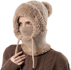 3 in 1 Beanie Hat for Women, 3 in 1 Winter Knitted Hat with Scarf and Mask, 3-in-1 Winter Balaclava (Khaki)