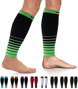 NEWZILL Calf Compression Sleeve for Men & Women | Footless Compression Socks for Shin Splint Relief, Varicose Veins | Leg Sleeve for Running, Travel, Nursing, Work, Fitness (XXL i-Black/Green 1Pair)