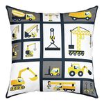 Feelyou Construction Throw Pillow Cover, Equipment Trucks Cushion Case for Home Living Room Decor, Reversible Plaid Excavator Cranes Decorative Throw Cushion Case, 18x18 Inches, 1 PCS