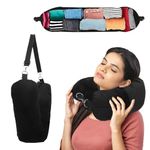 Wbgraceful Stuffable Travel Pillow, Packable Pillow with Up to 3 Days Clothes, Ostrich Neck Pillow for Travel Travel Neck Pillow by Airplane or Car, Essential Travel Accessory (Black)