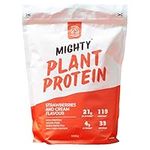 Mighty Vegan Protein Powder, Strawberries and Cream Flavour, (33 Servings, 990g Bag Without Scoop), Plant Based, Sugar Free, Dairy Free Protein Shakes