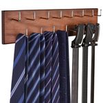 MCPINKY Belt Organizer Rack, Belt Hanger for Closet Wall Mounted Tie Rack Wood Storage Holder for Men Belt Ties Purse Scarves Hats Brown