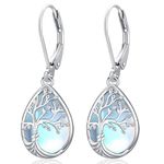 Aniu Tree of Life Earrings 925 Sterling Silver Tree of Life Teardrop Drop Dangle Earrings Tree Moonstone Jewelry Gift for Women Girls Birthday Mothers Day Jewelry