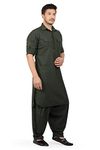 K-ROYALS Afghani Style Men's Pathani Suit/Luxury fabric Kurta Pyjama set (Military Green, Medium)