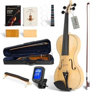 AKLOT Hourglass 4/4 Violin Set: Ergonomic Body, Solid Spruce Top Fiddle, Maple Back, Acoustic Beginner Violin with Hard Case, Lesson Book, Bow, Shoulder Rest, Tuner, Fretboard Stickers, Natural Glossy