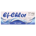 Ef-Chlor Water Purification Tablets (17 mg - 100 Tablets) - Portable Drinking Water Treatment - Ideal for Emergencies, Survival, Travel and Camping, Purifies 1 Gallon Water in 1 Tablet