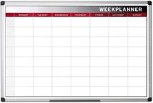 KAV Dry Wipe Magnetic Week Planner Board with Pen - Stylish Aluminium Effect Frame Whiteboard for Wall Self Adhesive Memo Boards, Kitchen Meal Planner, Calendar 90 x 60 cm