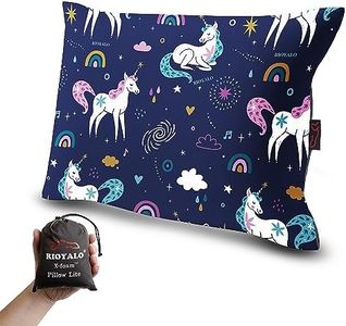 rioyalo Girls Inflatable Camping Pillow Lite Kids w. Removable X-Form Padded Cover | Unicorn Rainbow | Comfort, Washable, Compact, Ultralight, Packable | Backpacking Hiking Travel Air Sleepover Scout