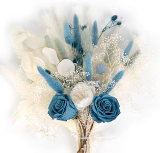 Fulolar Natural Dried Flower Bouquet, Real Flower Arrangements Preserved Flowers Mix Bouquet, Varieties Flowers for Vase, Floral Arrangement for Home Wedding Decor (Boho Blue)