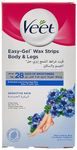 Veet Easy-Gel Cold Wax Strips, Hair Removal, Body & Legs, Sensitive Skin, 20 Wax Strips each, 4 Finish Wipes