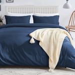 SASTTIE Duvet Cover Queen, Navy Queen Size Duvet Cover Set, Soft Duvet Cover with Zipper Closure and Corner Ties - 1 Duvet Cover (90x90 Inches) and 2 Pillowcases