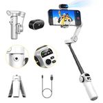 AOCHUAN Gimbal Stabilizer for iPhone, Phone Gimbal with AI Tracking Sensor for Vlog Recording, 3-Axis Phone Stabilizer with 7.8' Extension Rod and OLED Display for iPhone/Android-Smart X2 AI White