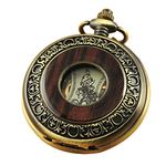 VIGOROSO Men's Vintage Wood Grain Hollow Selfwind Steampunk Chain Mechanical Pocket Watch Gift Box